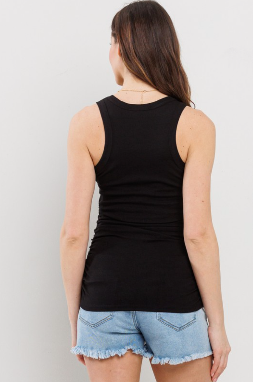 Black Side Ruched Maternity Tank