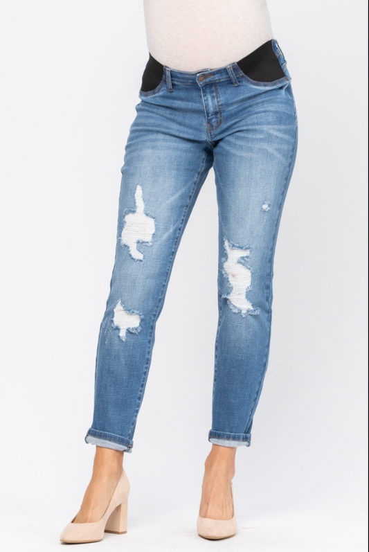 Distressed Boyfriend Maternity Jeans