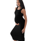 Gwen Black Ribbed Bamboo Maternity Midi Dress