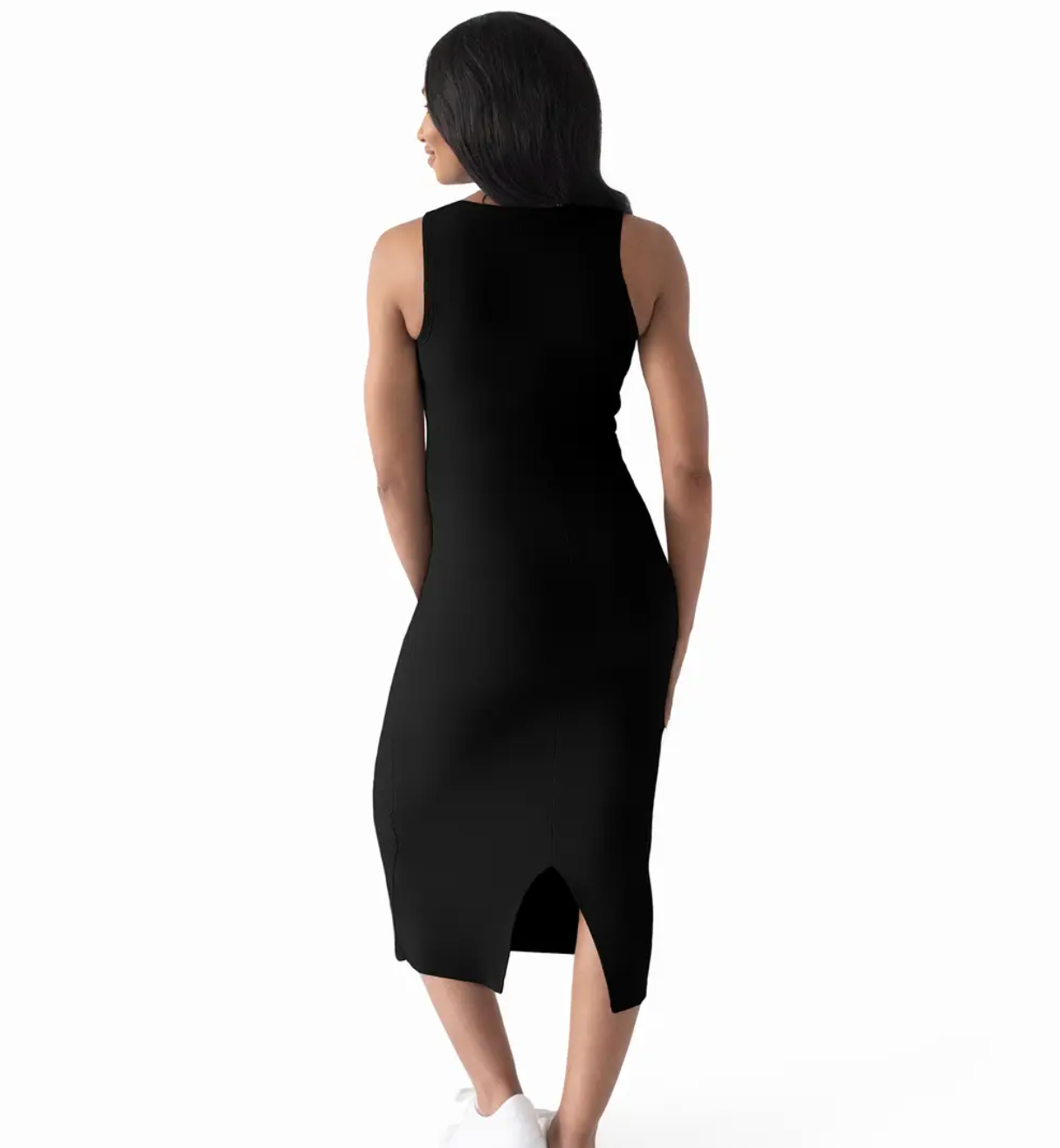 Gwen Black Ribbed Bamboo Maternity Midi Dress